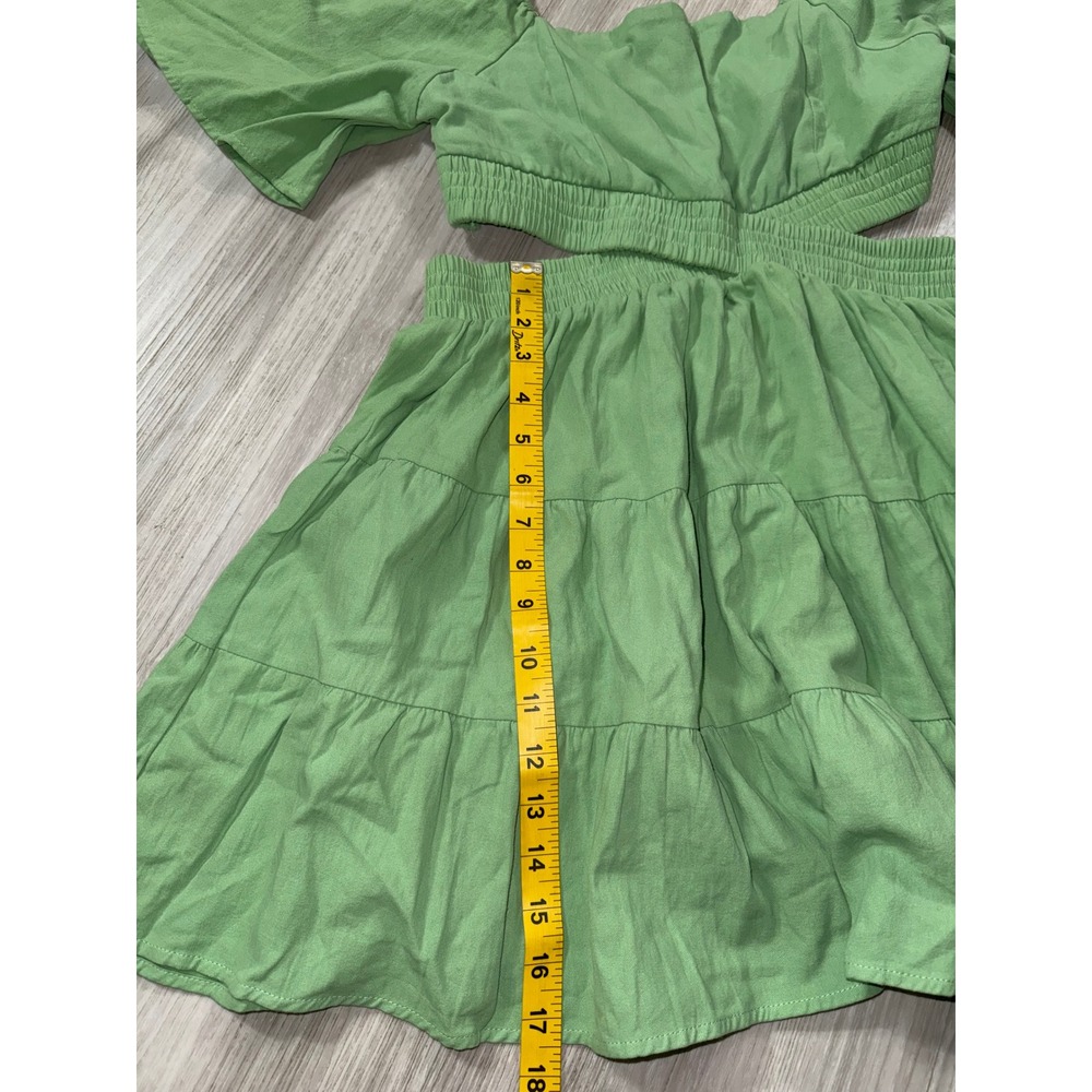 Shy Velvet Womens Green Cotton Cutout Tiered Mini Dress Flutter Sleeve Size M - Picture 5 of 11